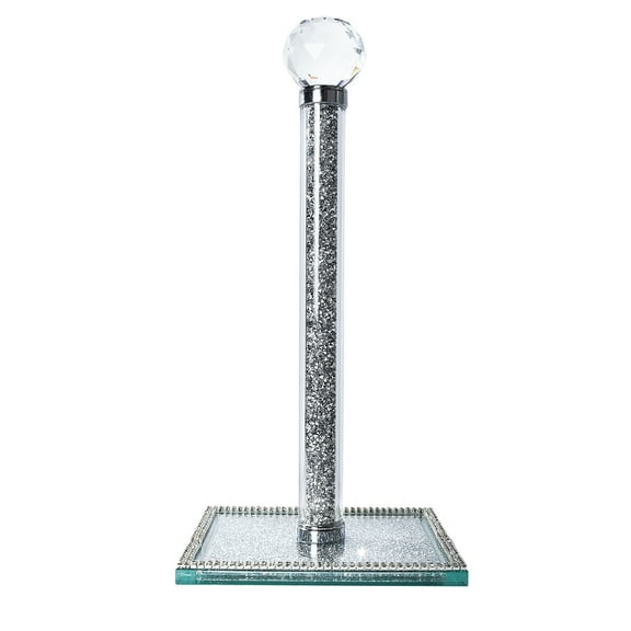 Paper Towel Holder Stand, Countertop Paper Towel Roll Dispenser Holders with Cube Base, Tissue Countertop Filled with Sparkly Crystal Crushed Diamond House Decor for Kitchen Bathroom (Silver-Square)