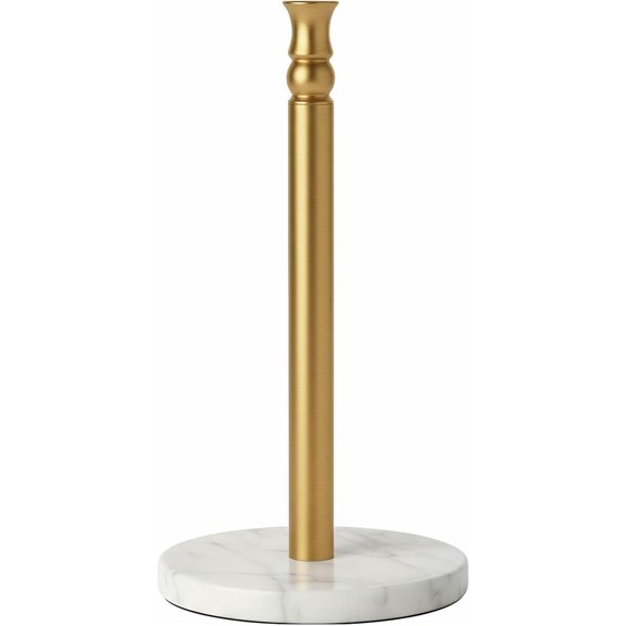 Paper Towel Holder Stand, One-Handed Ripping Paper Towel Roll Holder Countertop, Heavy Marble Base, NOT Tip Over - (Marble Base, Gold)