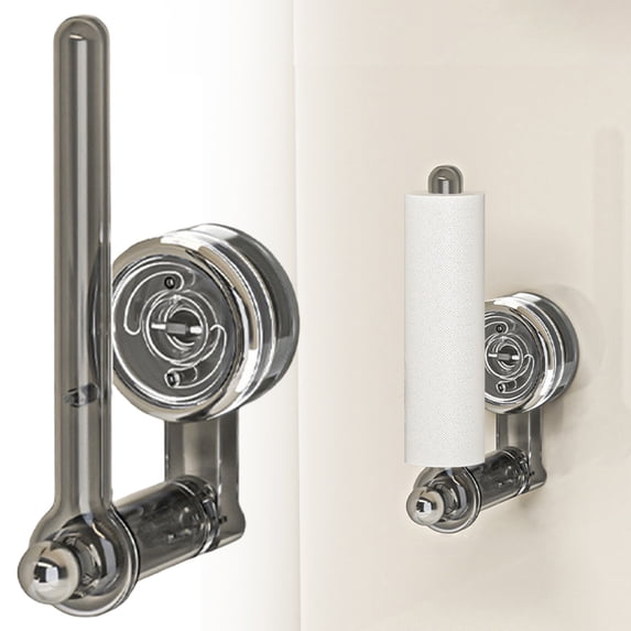 Paper Towel Holder Suction Cup, Clear No Drill Adjustable Roll Paper Rack, Swivel Tissue Organizer, Multifunctional Hanging Rod,Wall Mounted Towel Rack for Kitchen Bathroom Bedroom