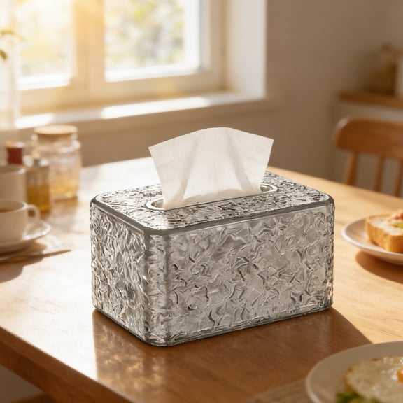 Paper Towel Holder | Tissue Box Cover | Decorative Tissue Dispenser for Living Room Coffee Table | Plastic Embossed Pattern Home Decor | 1 Pack