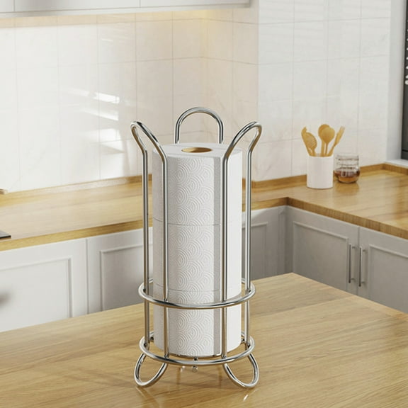 Paper Towel Holder Toilet Paper Rack - Freestanding Tissue Organizer Stand for Bathroom Kitchen Countertop Storage - Holds 3 Rolls Metal Countertop Paper Towel Dispenser for Home Vanity Desktop