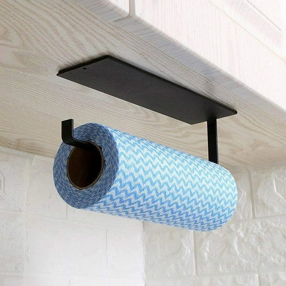 Paper Towel Holder Under Cabinet, Hanging Paper Towel Holder for Bathroom, Kitchen (No Drilling) (Black)