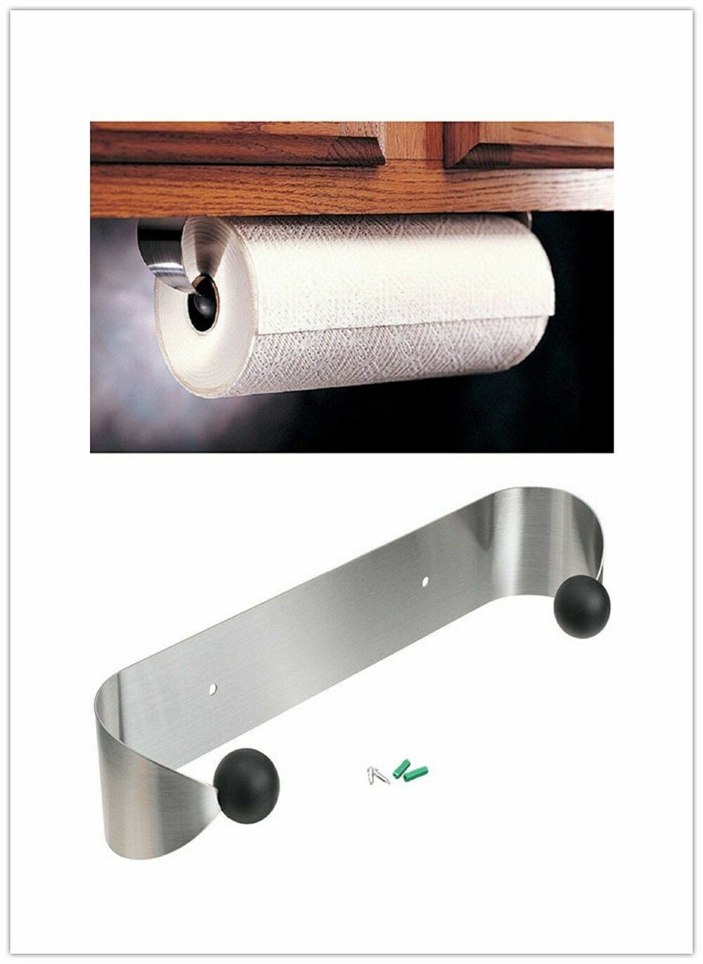 Stainless Steel Under Cabinet Paper Towel Holder – Wall Mount Rack, 13 Inch, Includes 2 Holders, Easy Loading Spring Design