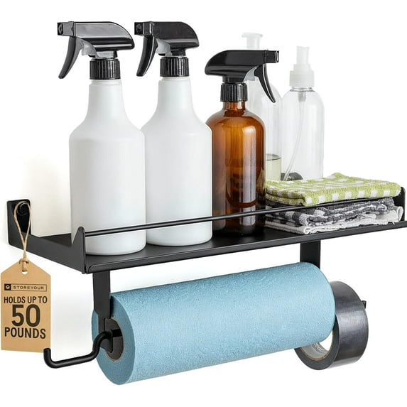 Paper Towel Holder Wall Mount – Heavy Duty Mounted for Garage Workshop or Utility Room Space-Saving Garage Shelving & Organizer Tools Cleaning Supplies