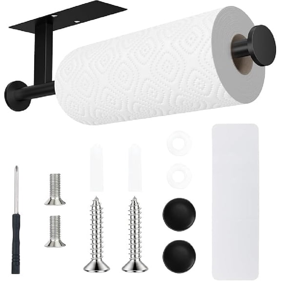 Paper Towel Holder Wall Mount - Self Adhesive No Drill or Drilling, SUS304 Stainless Steel - Kitchen, Bathroom, Sink, Pantry, Fridge(Black)