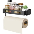 thumbnail image 1 of Paper Towel Holder Wall Mount for Kitchen, Paper Towel Holder with Shelf for Bathroom, RV Paper Towel Rack, Spice Rack with 2 Hooks,Matte Black, 1 of 5