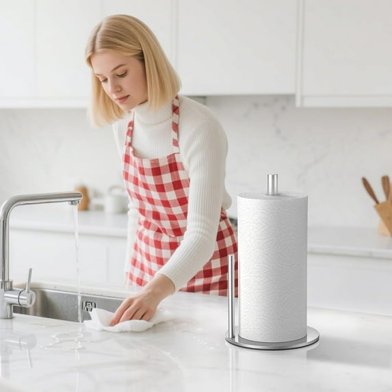 Paper Towel Holder - Weighted Non-slip Base, Rust-proof Stainless Steel, Modern Kitchen Countertop Organizer