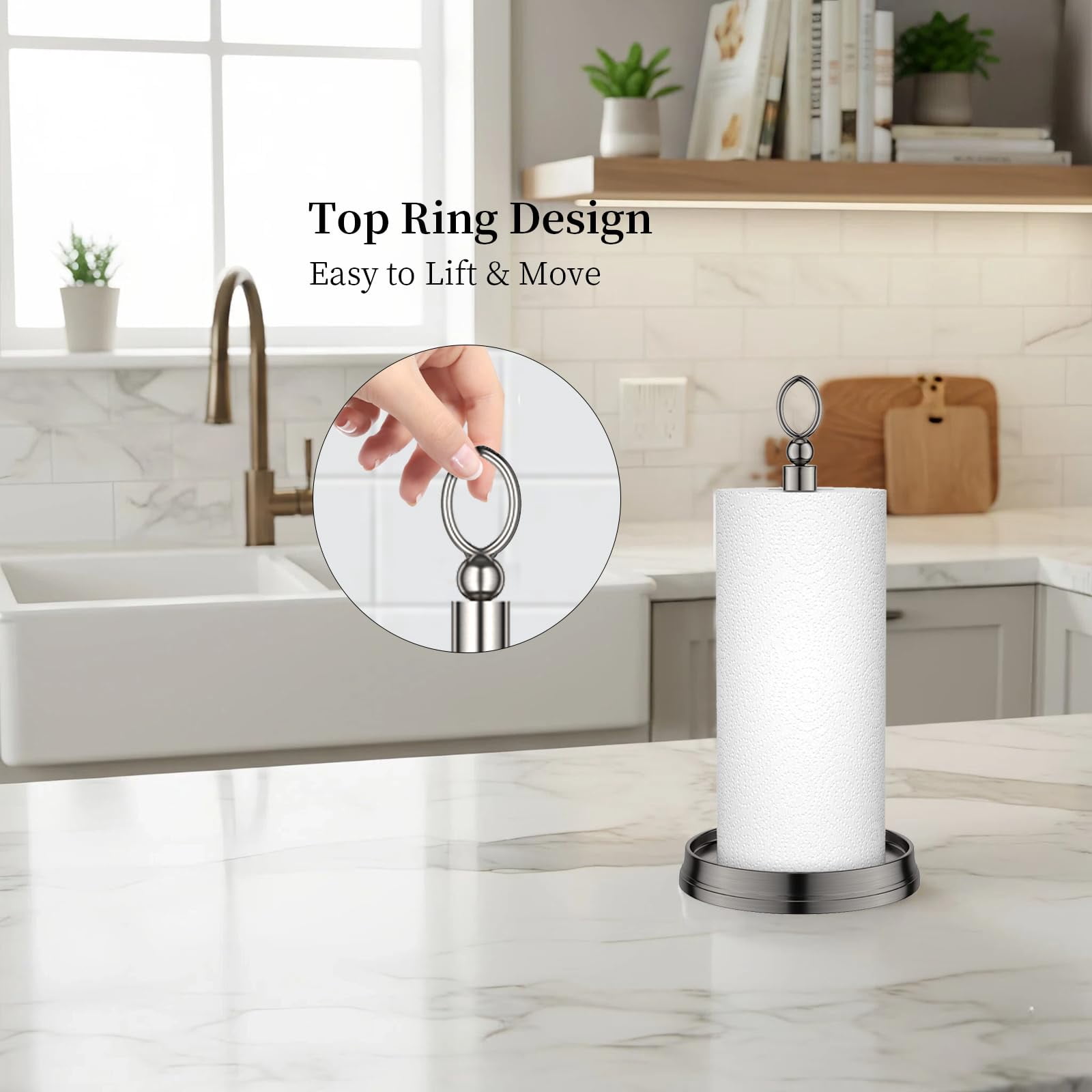 Paper Towel Holder With Heavy Weighted Base - Steel Countertop Stand For Kitchen  Bars & Dining Tables Fits Standard Rolls Brushed Nickel