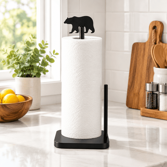 Paper Towel Holder Wooden Standing Countertop Black Bear