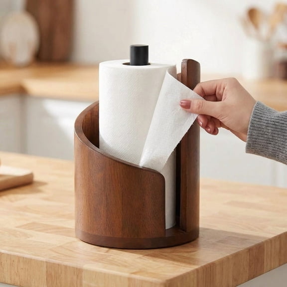 Paper Towel Holder for Kitchen Counter, Wooden Countertop Roll Stand, Bathroom Decor