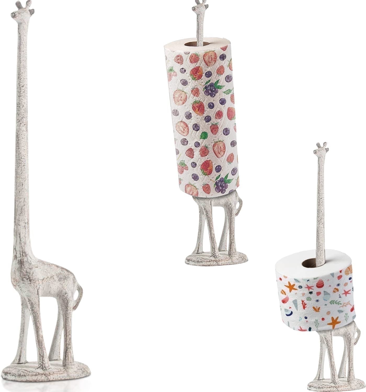 Comfify Cast Iron Giraffe Paper Towel Holder with Antique White Finish