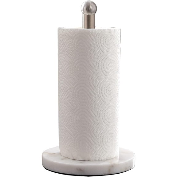 Paper Towel Holder with Sturdy Marble Base, Freestanding Paper Towel Holder Countertop, One-Handed Use, No Wobbly (Brushed Nickel)