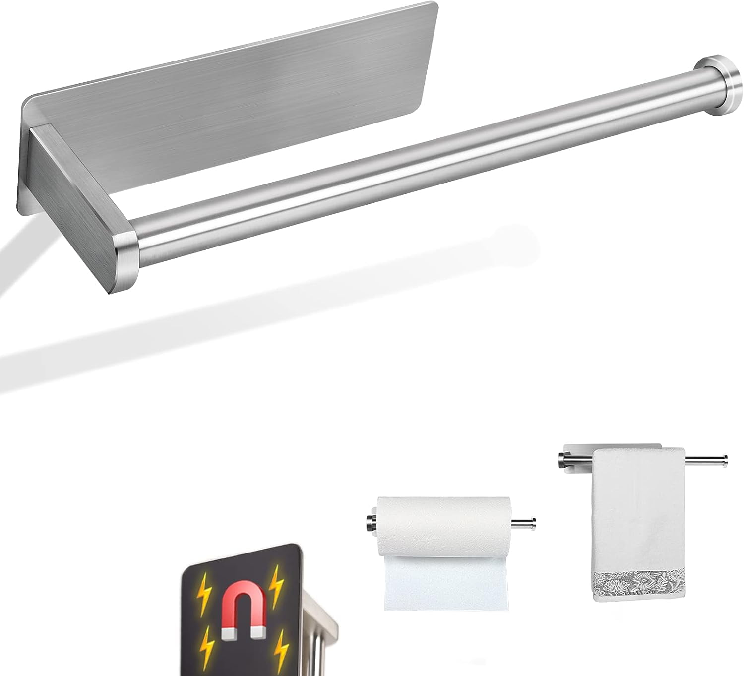 Paper Towel Holders Magnetic Steel Brushed with Strong Magnetic Backing - Fit for Large Paper Towels for Kitchen, Refrigerator, Grill, Toolbox, Garage, Shop