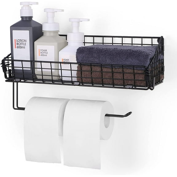 Paper Towel Rack Wall-Mounted Wire Storage Basket Condiment Rack Storage Organizer Black
