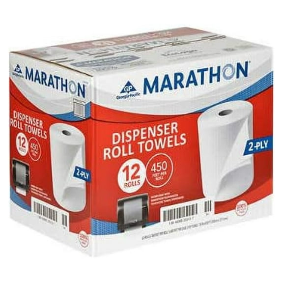 Paper Towel Rolls, 12 Count - 2-Ply Household Dispenser Rolls, Strong & Absorbent, 450 ft per Roll, 7.8" x 450', Bleached Roll Towels for Kitchen & Home