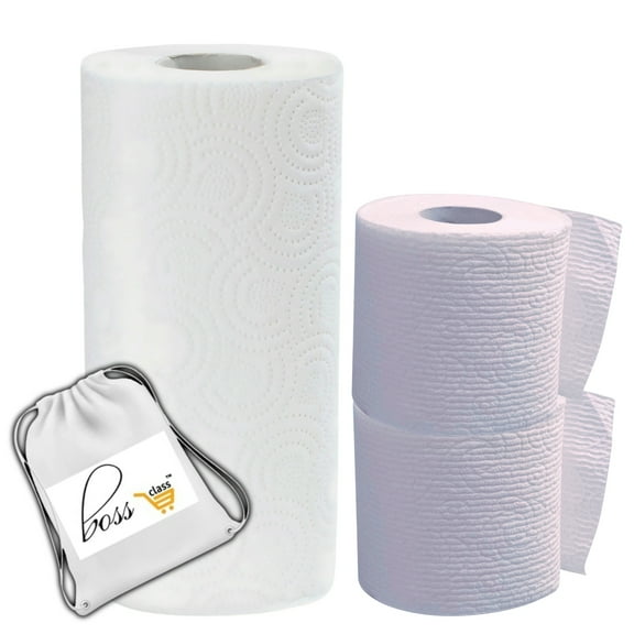 Paper Towels 2-Ply Big Roll with 100 Sheets + 2 Regular Rolls 1-Ply Bathroom Tissue, 116 Sheets Each – Strong Soft and Absorbent Home Essential Bundle Pack Office Bathroom Supplies