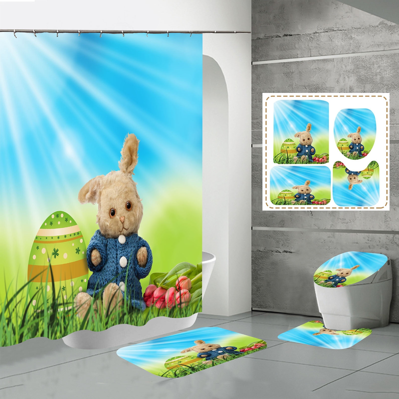 Paper Towels Holder Easter Digital Print And Polyester Bathroom 4 Piece