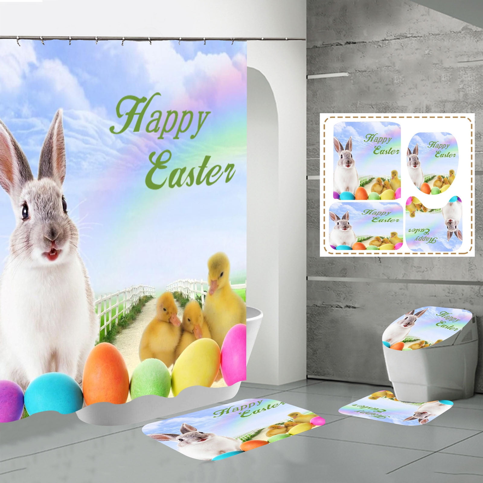 Paper Towels Holder Easter Digital Print And Polyester Bathroom 4 Piece