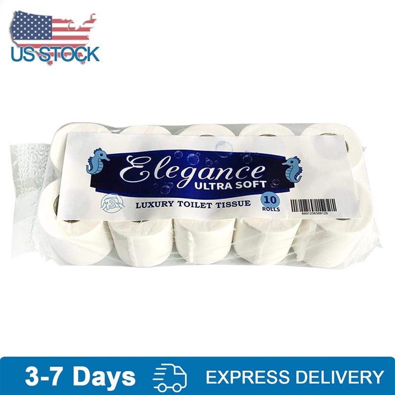 Paper Towels, Soft Degradable Highly Absorbent 3 Layer Paper, 10 Toilet Paper Regular Rolls for Home Office