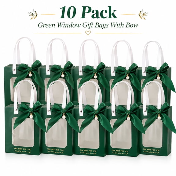 Paper Transparent Window Gift Bag With Handle And Bow Decoration, Made Of Premium Paper Material, Ideal For Birthday Party, Holiday Gifts And Candy Packaging