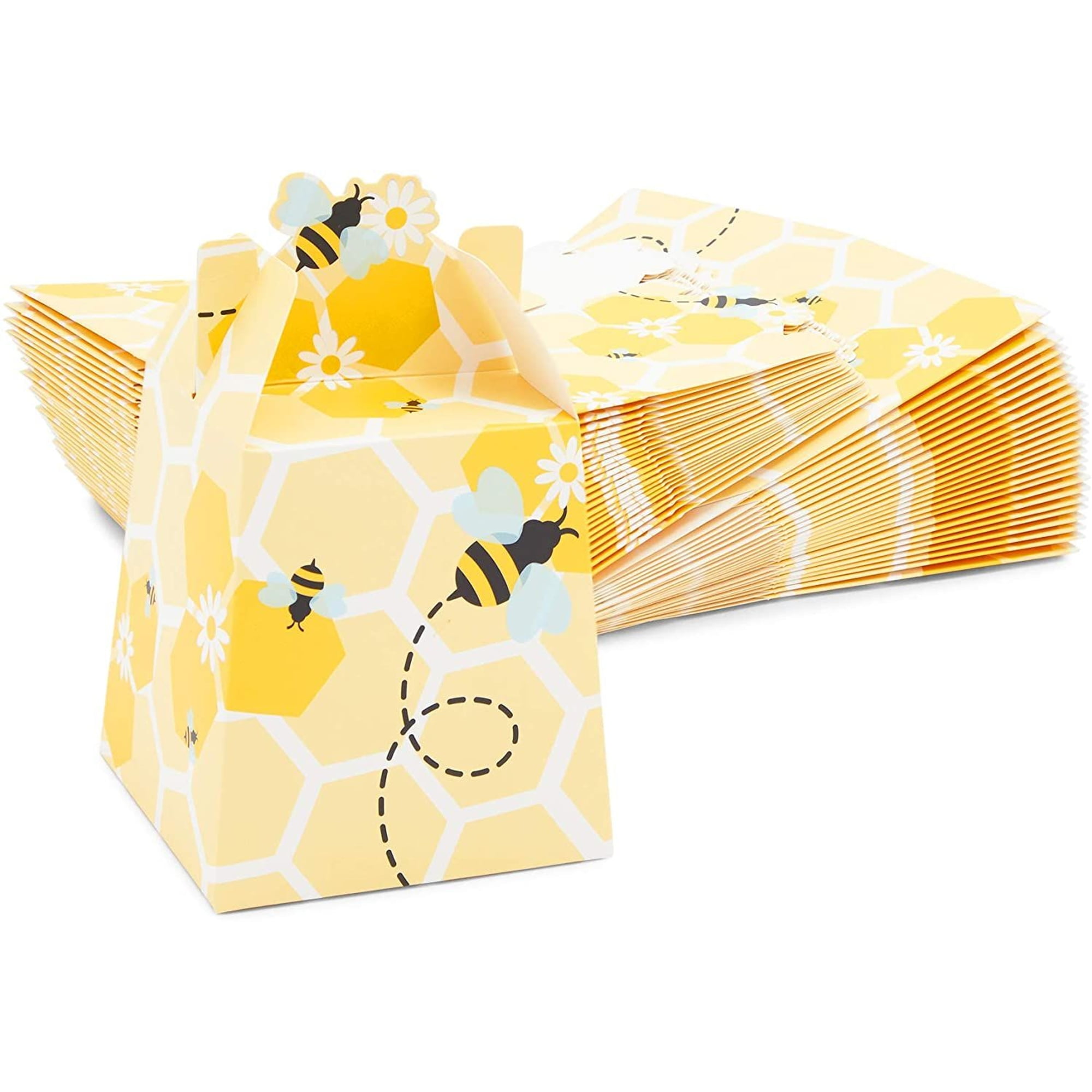 Paper Treat Boxes for Bee Party Favors (3.5 x 3.5 x 5.5 in, 50 Pack)