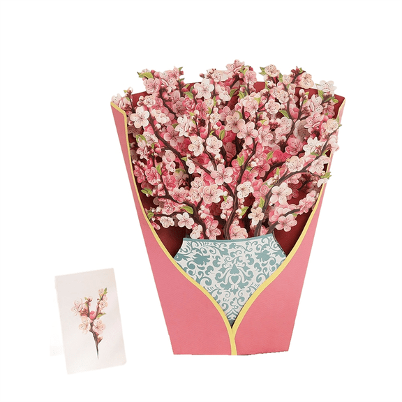 Paper -Up Cards, Cherry Blossoms, Life Sized Forever Flower Bouquet 3D Popup Greeting Birthday Gift Cards