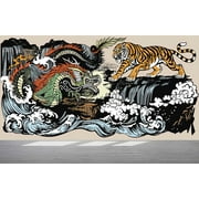 Paper Wall Art, 3D Wallpaper, Bright Wallpaper, Utagawa Kuniyoshi Wall Mural, Animal Wall Mural, Dragon Vs Tiger Wall Poster, Wallpaper (Textured Peel&Stick)