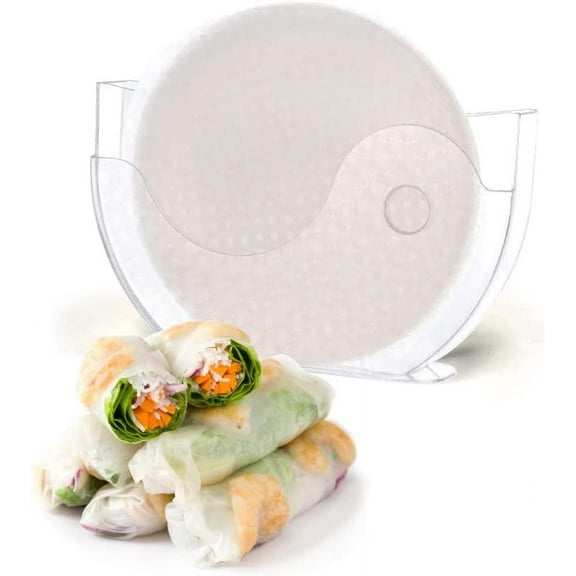 Paper Water Bowl with Side Pocker Holder for Paper Wrappers for Spring Rolls, Summer Rolls. Spring Roll Maker, Banh trang holder (1)