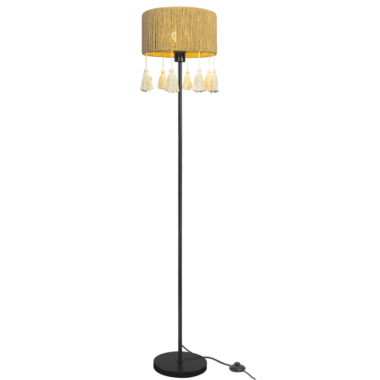 Paper Woven Fringe Floor Lamp with Foot Switch, Standing Lamp for Living Room Bedroom Sofa Reading