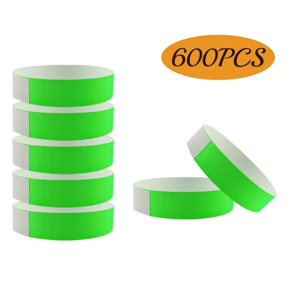 Paper Wristbands for Events Neon Wrist Bands Waterproof Lightweight Adhesive Colored Bracelets for Party Green 600Pcs