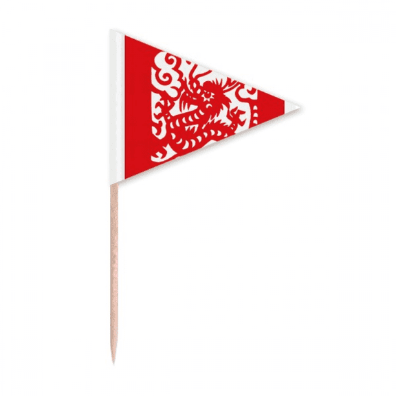 Paper-cut Dragon Animal China Zodiac Toothpick Triangle Cupcake Toppers Flag