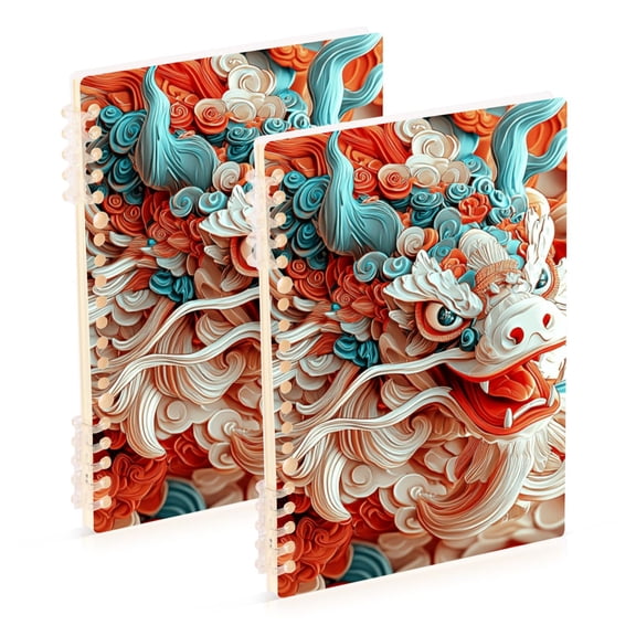 Paper-cut Majestic Dragon Notebooks 2 Pcs 1-subject Journal 60 Sheets A5 College Ruled Paper Detachable Ring 8.3"x5.7"