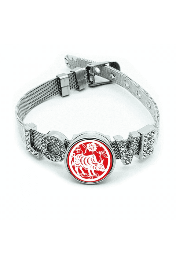 Paper-cut Ox Animal China Zodiac Art Bracelet Wristband Crystal Love Adjustable Bangle