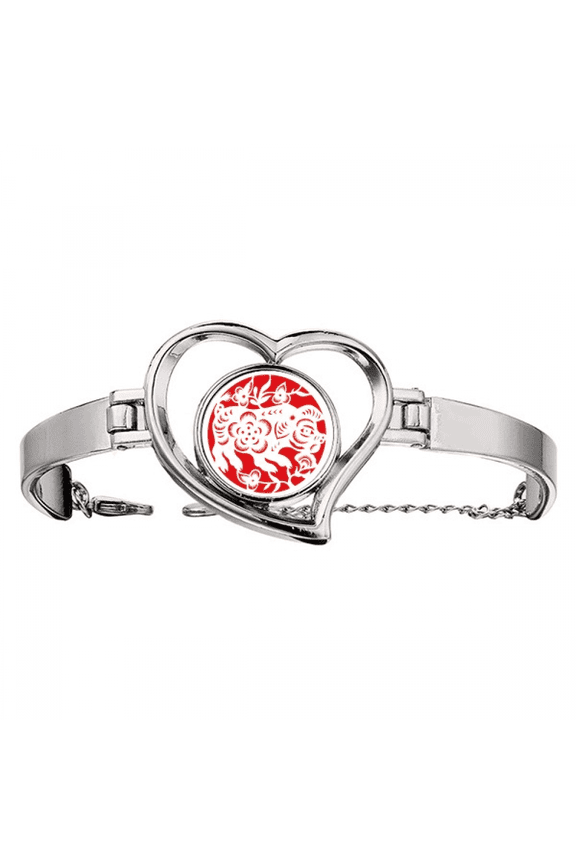 Paper-cut Pig Animal China Zodiac Art Bracelet Heart Jewelry Wire Bangle