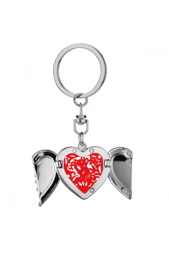 Paper-cut Rat Animal China Zodiac Heart Angel Wing Key Chain Holder