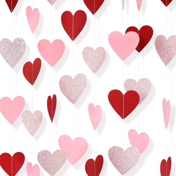 Paper heart garland, large 2.8 inch hearts, 52 feet 4 strands, valentines day decoions, anniversary party, bridal shower, engagement, bachelorette, wedding,hanging streamers,red