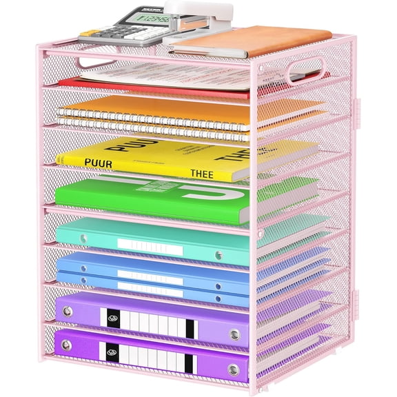 Paper organizer with handle, desktop folder mesh file bag letter paper tray, suitable for organizing accessories in classrooms, schools, and offices