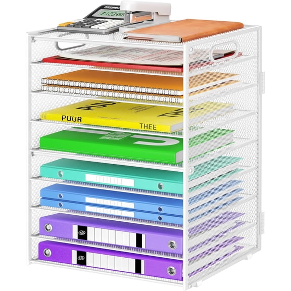 Paper organizer with handle, desktop folder mesh file bag letter paper tray, suitable for organizing accessories in classrooms, schools, and offices