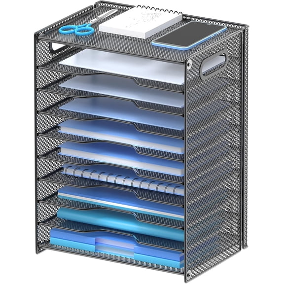 Paper sorting rack - mail mesh desktop file storage box with handle, suitable for office and school desktops