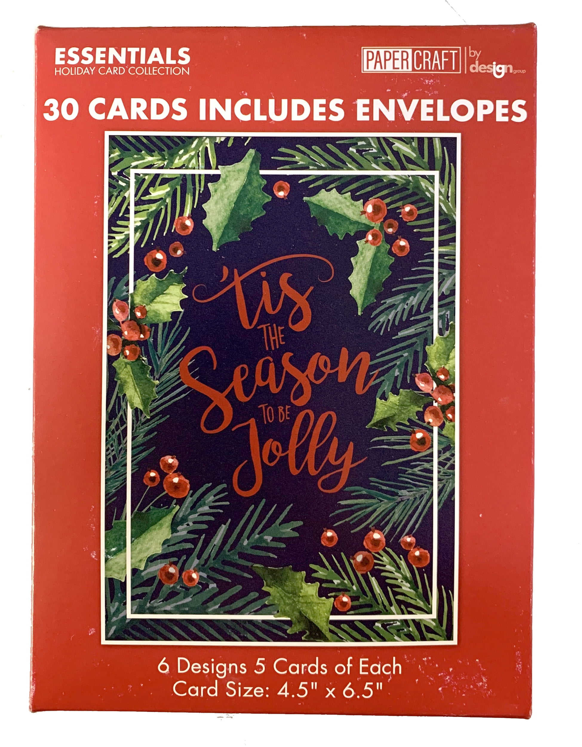 PaperCraft By Design Group Christmas Cards, 30 Cards With Envelopes (4.5" x 6.5") (6 Designs - 5 Cards of Each Design)