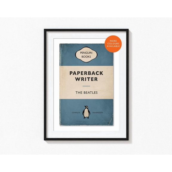 Paperback Writer The Beatles, Penguin Book Cover, Vintage Book Print, Song Lyric Print, Retro Prints, Book Birthday Gift,, Stretched Canvas Size 8x12