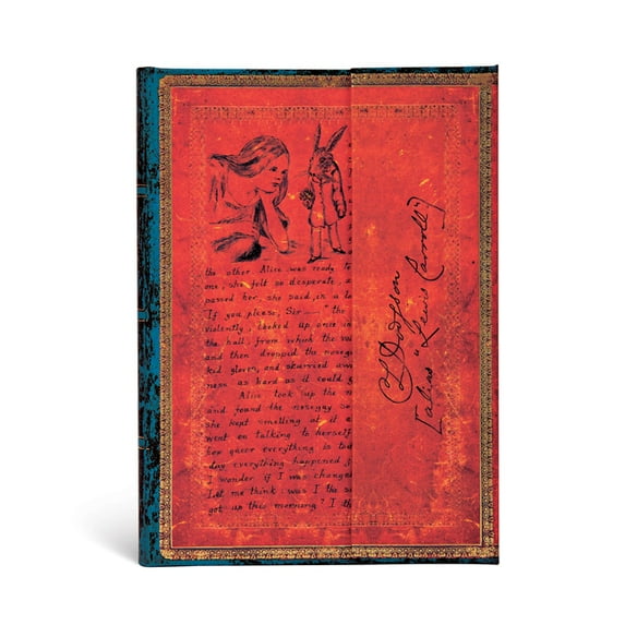 Paperblanks | Lewis Carroll, Alice in Wonderland | Embellished Manuscript Collection | Hardcover | Midi | Unlined | Wrap Closure | 144 Pg | 120 GSM (Diary)
