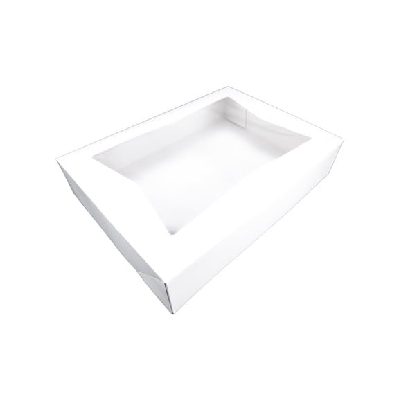 Paperboard Bakery Box 19x14x4 Inches, White Window Cake Packaging with Glued Corners, Fold Flat Design, Ideal for Cookies Muffins Donuts, Case of 50