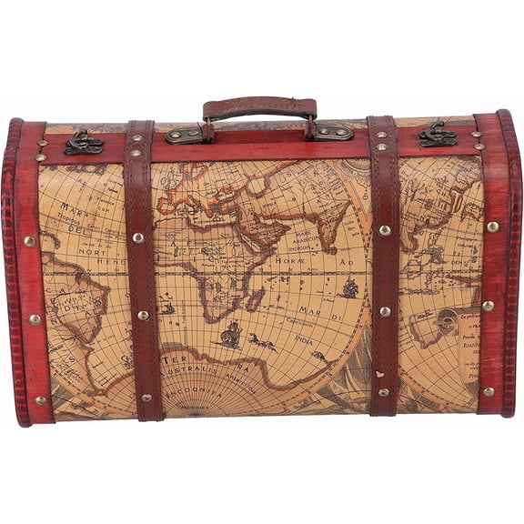 Paperboard Suitcases, Portable Composite Wood Map Pattern Design Vintage Storage Chest