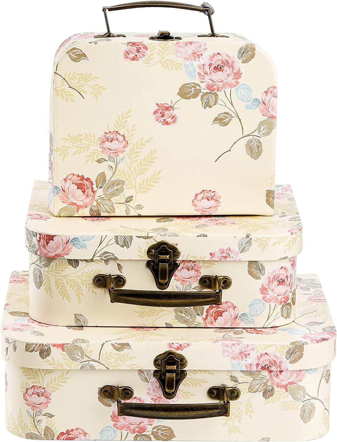 Paperboard Suitcases Storage Box Decorative Boxes Storage Gift Boxes With Lids for Photo Storage Home Decoration, Wedding, Birthday, Anniversary, Light Yellow