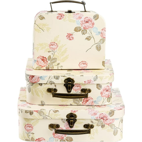 Paperboard Suitcases Storage Box Decorative Boxes Storage Gift Boxes With Lids for Photo Storage Home Decoration, Wedding, Birthday, Anniversary, Light Yellow