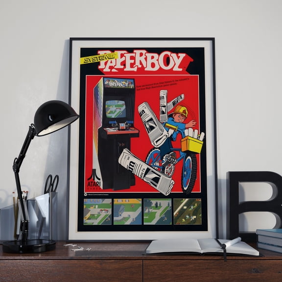 Paperboy Arcade Video Game Poster, Retro Gaming Room Wall Art Print