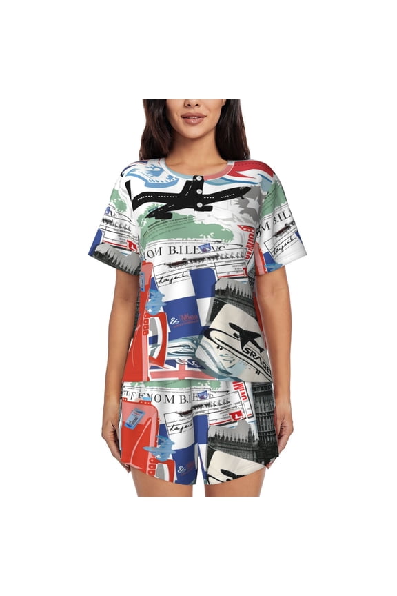 Paperclip (10) Womens Pajamas Short Set Soft Short Sleeve Sleepwear Button Down Pjs Set with Pockets S XXL Small