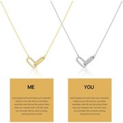 Paperclip BFF Necklace For Women, Friendship Sister You And Me Cubic Zirconia Necklaces Cute Safety Pin Jewelry Gift For Friends Sister Birthday Christmas