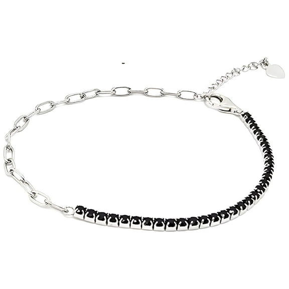 Paperclip Chain Half CZ Tennis Bracelet for Women Adjustable to 7.5" Sterling Silver Ginger Lyne Collection
